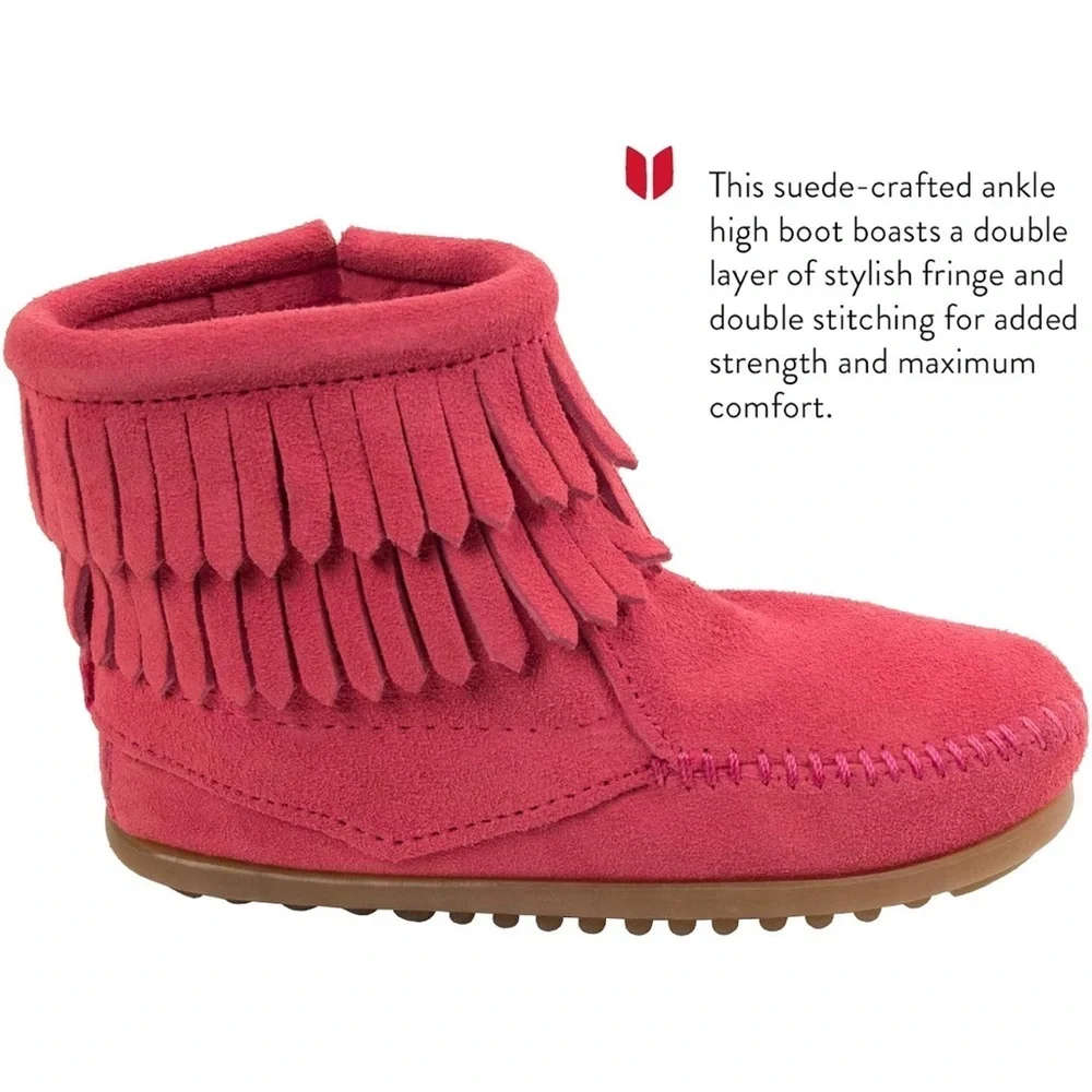 Double Fringed Pink Moccasin‎ Boots 7